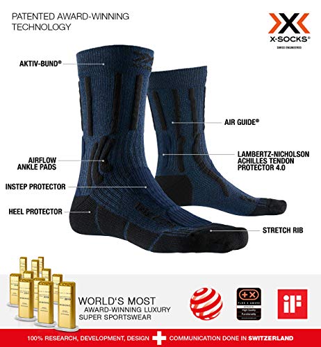 X-Socks Trek X Cotton Socks Calcetines De Senderismo Trekking Hombre Mujer Socks Calcetines, Unisex adulto, Midnight Blue Melange / Opal Black, 45/47