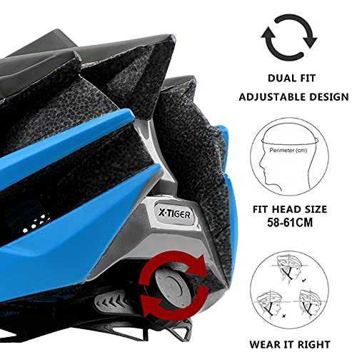 X-TIGER Bicicleta Casco Adulto Unisexo con Certificado CE,Visera y Forro Desmontable Especializado para Ciclismo de Montaña-Azul