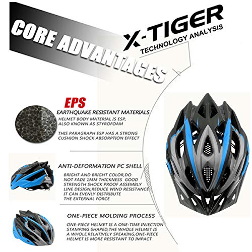 X-TIGER Bicicleta Casco Adulto Unisexo con Certificado CE,Visera y Forro Desmontable Especializado para Ciclismo de Montaña-Azul