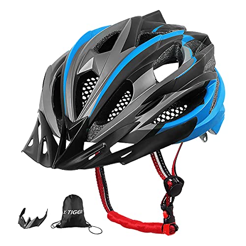 X-TIGER Bicicleta Casco Adulto Unisexo con Certificado CE,Visera y Forro Desmontable Especializado para Ciclismo de Montaña-Azul