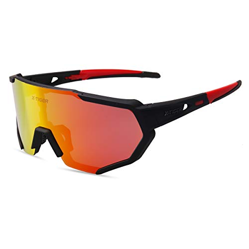 X-TIGER Gafas Ciclismo CE Certificación Polarizadas con 3 Lentes Intercambiables UV 400 Gafas,Corriendo,Moto MTB Bicicleta Montaña,Camping y Actividades al Aire Libre para Hombres y Mujeres TR-90