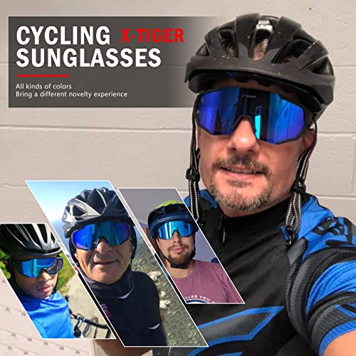 X-TIGER Gafas Ciclismo CE Certificación Polarizadas con 5 Lentes Intercambiables UV 400 Gafas,Corriendo,Moto MTB Bicicleta,Camping y Actividades al Aire Libre para Hombres y Mujeres TR-90 (JPC04-5)