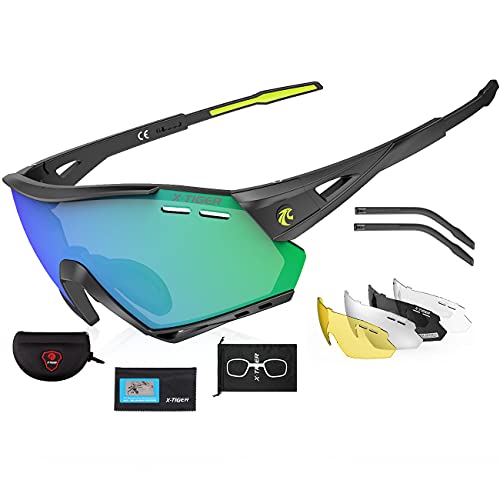 X-TIGER Gafas Ciclismo CE Certificación Polarizadas con 5 Lentes Intercambiables UV 400 Gafas,Ligero y cómodo de llevar, Variedad de estilos,Aplicar para