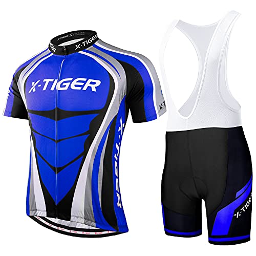 X-TIGER Hombres de Bicicleta con 5D Gel Acolchado MTB Ciclismo Tirantes Culotte Pantalones Cortos Culotes (#8, L(CN)=M(EU))