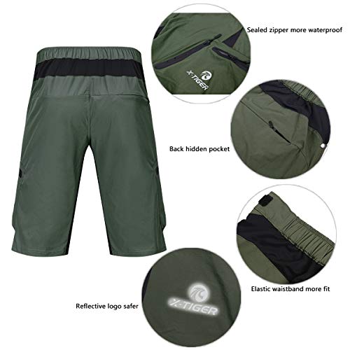 X-TIGER Pantalones Cortos de Ciclo Holgados de Hombres, Transpirables Sueltos, para MTB de los Deportes al Aire Libre (XL, Verde del ejército)