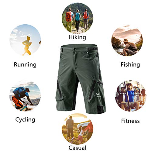 X-TIGER Pantalones Cortos de Ciclo Holgados de Hombres, Transpirables Sueltos, para MTB de los Deportes al Aire Libre (XL, Verde del ejército)
