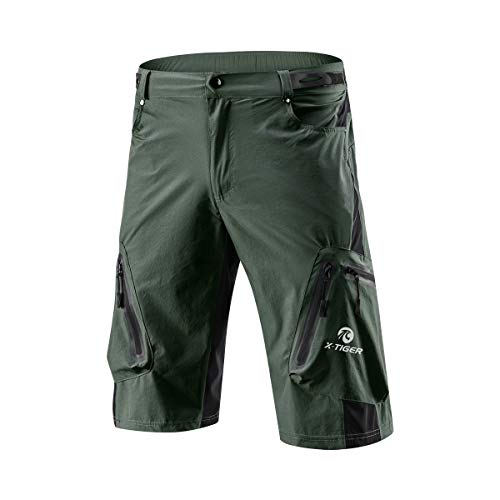 X-TIGER Pantalones Cortos de Ciclo Holgados de Hombres, Transpirables Sueltos, para MTB de los Deportes al Aire Libre (XL, Verde del ejército)