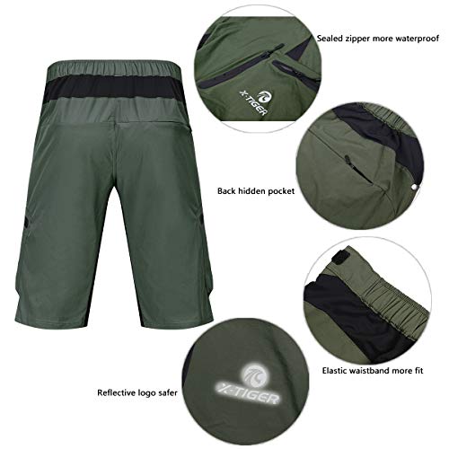 X-TIGER Pantalones Cortos de Ciclo Holgados de Hombres, Transpirables Sueltos, para MTB de los Deportes al Aire Libre (XXXL, Verde del ejército)