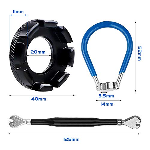 XCOZU - Juego de 3 herramientas para radios de bicicleta, llave de radios de bicicleta, llave de radios de bicicleta, kit de radios de bicicleta, herramienta correcta, calibre 10-15 (negro y azul)