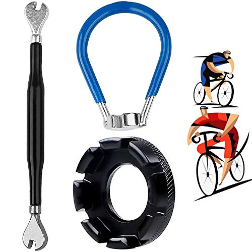 XCOZU - Juego de 3 herramientas para radios de bicicleta, llave de radios de bicicleta, llave de radios de bicicleta, kit de radios de bicicleta, herramienta correcta, calibre 10-15 (negro y azul)