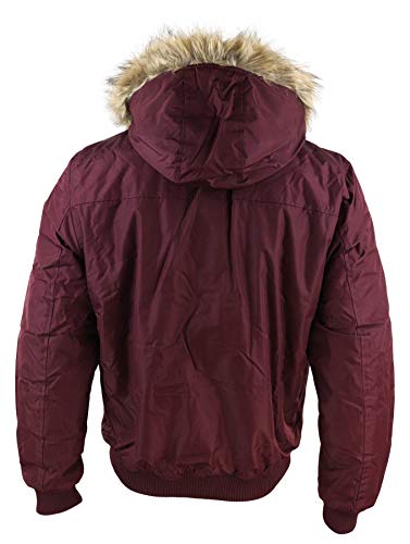 XCR Chaqueta piloto Tipo Bomber con Capucha de Piel para Hombre. Ideal para Invierno. - Vino L