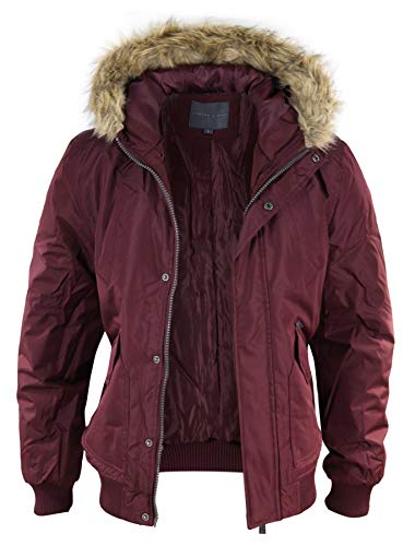 XCR Chaqueta piloto Tipo Bomber con Capucha de Piel para Hombre. Ideal para Invierno. - Vino L