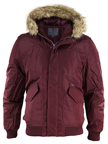 XCR Chaqueta piloto Tipo Bomber con Capucha de Piel para Hombre. Ideal para Invierno. - Vino L