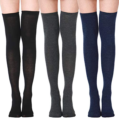 XDDIAS Calcetines Altos de Muslo, 3 Pares Calcetines Hasta la Rodilla Apto Elasticidad Calcetines Largos para Mujeres