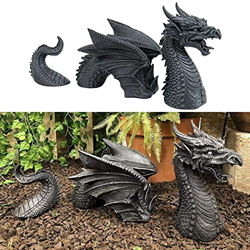 XIAMUSUMMER Hell Guardian Dragon Resin Statue - Dragon Guardian of Castle Gate Foso Esculturas de césped - Decoración de Pared para el hogar Interior al Aire Libre Amantes del dragón