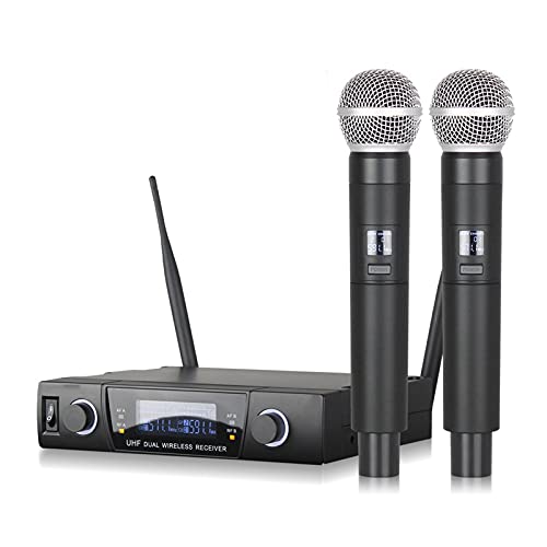 XIANGE100-SHOP Micrófono Vocal Sistema de micrófono inalámbrico Dual Profesional Karaoke Mic Cardioid Micrófono de Mano dinámico para el Partido Etapa de actuaciones