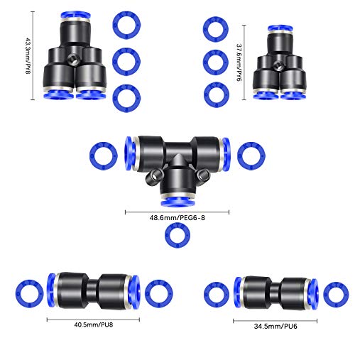 XianzhanEU 42 conectores neumáticos, conector rápido T/Y/recto para la conexión rápida de líneas de aire, con caja (6 mm/8 mm)