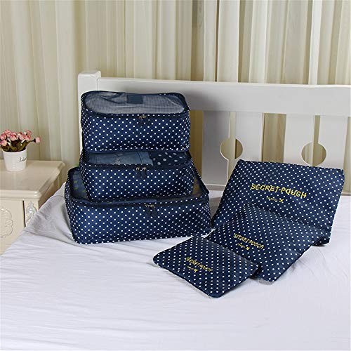 XIAOLULU-LTD Bolsas de Viaje Cubos de Embalaje Cubo de Viaje Ligero de 6 Piezas Set de organizadores de Equipaje Lleve en el Hombro la Bolsa de Asas Holdall Bolsas (Color : Dark Blue Dot)