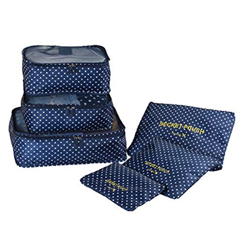 XIAOLULU-LTD Bolsas de Viaje Cubos de Embalaje Cubo de Viaje Ligero de 6 Piezas Set de organizadores de Equipaje Lleve en el Hombro la Bolsa de Asas Holdall Bolsas (Color : Dark Blue Dot)