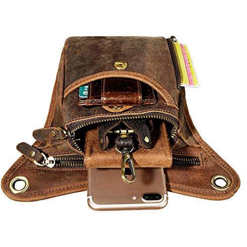 Xieben Vintage Cintura Bolsa de Cuero Gota Pierna Bolsa para Hombres Mujeres Bolso Multifuncional Militar Táctico Moto Bicicleta Jinete Ciclismo Senderismo Deportes Camping Montar DeepBrown