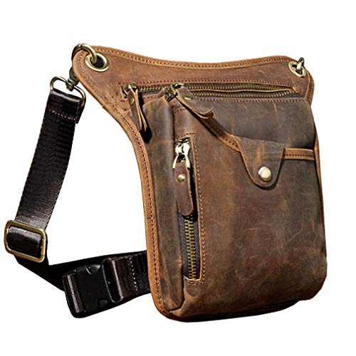 Xieben Vintage Cintura Bolsa de Cuero Gota Pierna Bolsa para Hombres Mujeres Bolso Multifuncional Militar Táctico Moto Bicicleta Jinete Ciclismo Senderismo Deportes Camping Montar DeepBrown