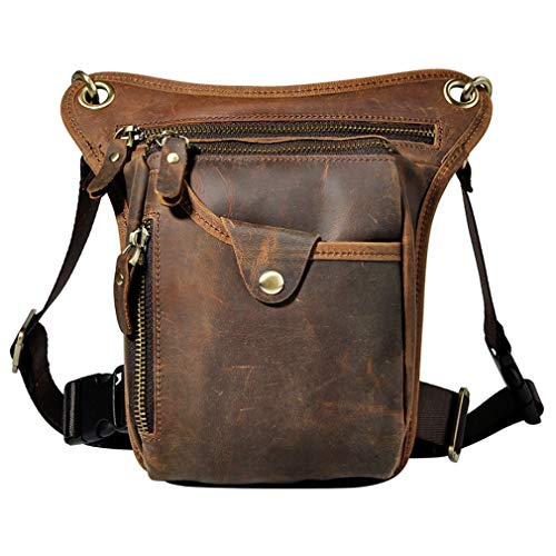 Xieben Vintage Cintura Bolsa de Cuero Gota Pierna Bolsa para Hombres Mujeres Bolso Multifuncional Militar Táctico Moto Bicicleta Jinete Ciclismo Senderismo Deportes Camping Montar DeepBrown