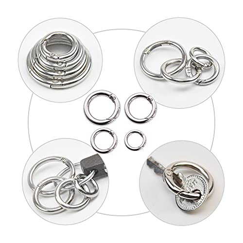 XINCHAO 20 Piezas Mosquetón Redondo Hebillas de Resorte Redondas Zinc Alloy Llavero para Mochilas, Manualidades Accesorios, Diámetro Interior 20/25/30/35 mm (Plata)