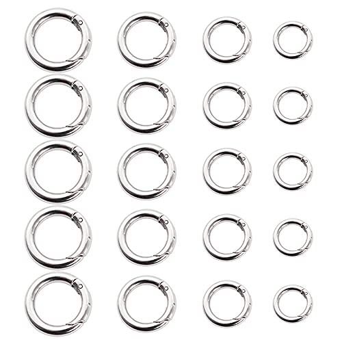 XINCHAO 20 Piezas Mosquetón Redondo Hebillas de Resorte Redondas Zinc Alloy Llavero para Mochilas, Manualidades Accesorios, Diámetro Interior 20/25/30/35 mm (Plata)