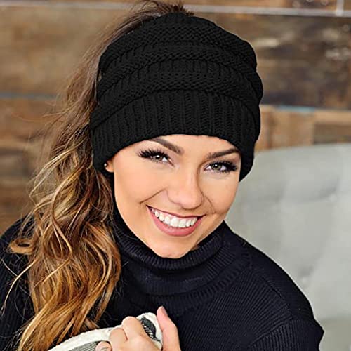 Xinveen Gorro de punto para mujer con abertura cruzada cálido y suave gorro de calavera, Negro, Talla única