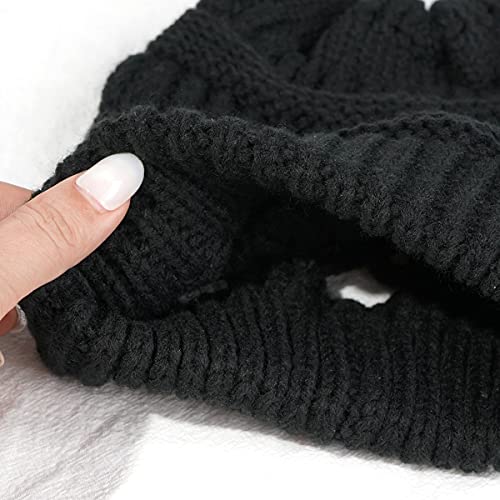 Xinveen Gorro de punto para mujer con abertura cruzada cálido y suave gorro de calavera, Negro, Talla única