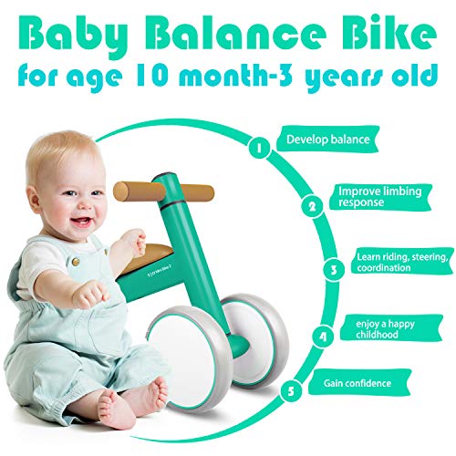 XJD Bicicleta de Equilibrio para Bebés 10-36 Meses sin Pedales con 4 Ruedas Ultraligera y Primera Bicicleta de Juguete para Niños Pequeños (Verde)