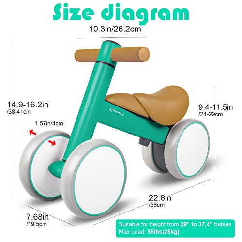 XJD Bicicleta de Equilibrio para Bebés 10-36 Meses sin Pedales con 4 Ruedas Ultraligera y Primera Bicicleta de Juguete para Niños Pequeños (Verde)