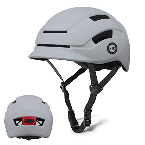 XJD Casco de Bicicleta para Adultos Protección de Bici Ciclismo USB Recargable Luz Urban Commuter Ligero Casco de Multideporte con Certificado CE Tamaño Ajustable para Hombres y Mujeres (Gris, M)