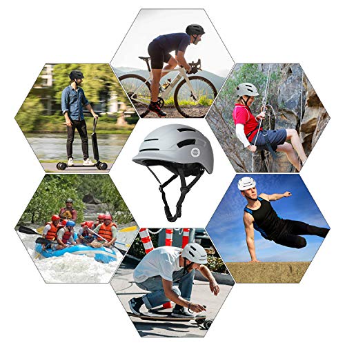 XJD Casco de Bicicleta para Adultos Protección de Bici Ciclismo USB Recargable Luz Urban Commuter Ligero Casco de Multideporte con Certificado CE Tamaño Ajustable para Hombres y Mujeres (Gris, M)
