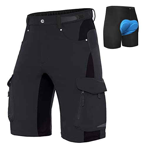 XKTTAC Pantalones Cortos de MTB para Hombre con Almohadilla de Asiento 3D de Secado Rápido para Bicicleta de Montaña Elasticidad Transpirable，Calzoncillos de Ciclismo（Negro+Calzoncillos, L）