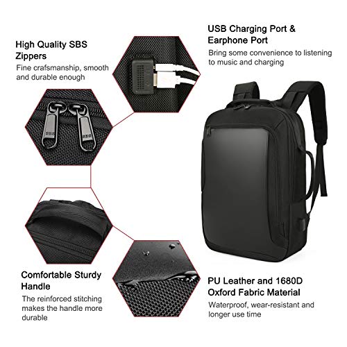 Xnuoyo 15.6 Pulgadas Antirrobo Mochila Portátil, Mochila Ordenador Portatil Resistente al Agua con Carga USB y Puerto para Auriculares, Mochila de Negocios, Mochilas Escolares para Hombres/Mujeres