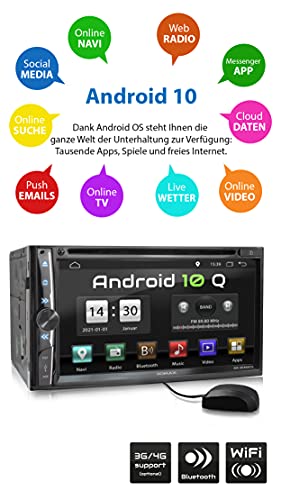 XOMAX XM-2DA6915 Radio de Coche con Android 10 I Quad Core, 2GB RAM, 32GB ROM I GPS I Soporte WiFi, 3G, 4G, Dab+, OBD2 I Bluetooth I 6,9" Pantalla Táctil I DVD, CD, USB, SD, RDS I 2 DIN