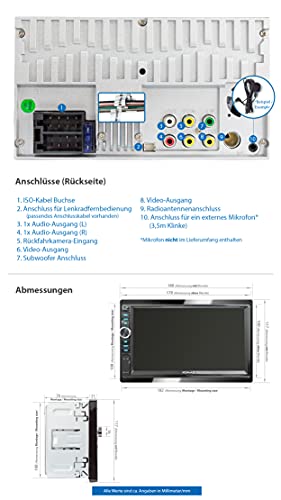 XOMAX XM-2V782 Radio de Coche I Autoradio con Bluetooth Manos Libres I Multi Colores de LED I 7" 18 cm Pantalla táctil I Mirroring de la Pantalla para Android I FM RDS I AUX SD USB I 2 DIN