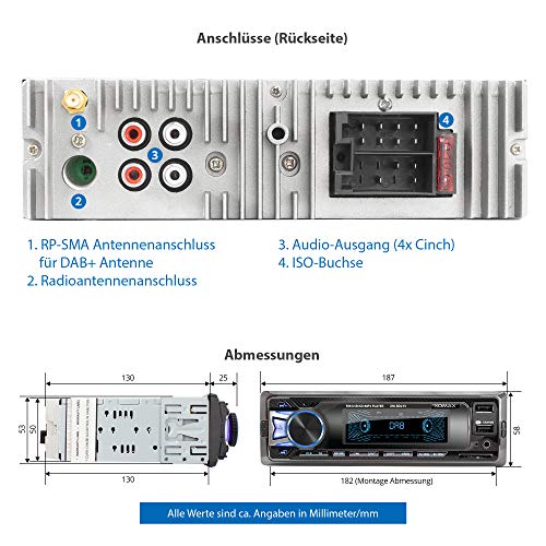 XOMAX XM-RD275 Autoradio Radio de Coche con Dab+ Radio Tuner I Bluetooth Manos Libres y música I USB y SD (128 GB por Medio) I WMA WAV I AUX-IN I DIN 1 I Marco Integrado