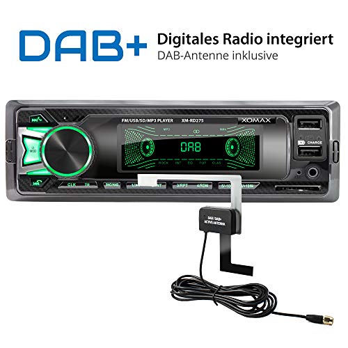 XOMAX XM-RD275 Autoradio Radio de Coche con Dab+ Radio Tuner I Bluetooth Manos Libres y música I USB y SD (128 GB por Medio) I WMA WAV I AUX-IN I DIN 1 I Marco Integrado