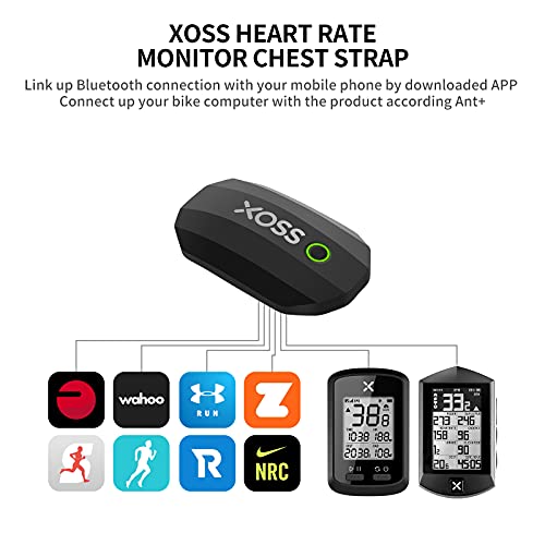 XOSS X1 Correa para el Pecho Monitor de frecuencia cardíaca Bluetooth / Ant + La Correa para el Pecho Impermeable se Puede conectar con Aplicaciones Deportivas, para Correr, Andar en Bicicleta