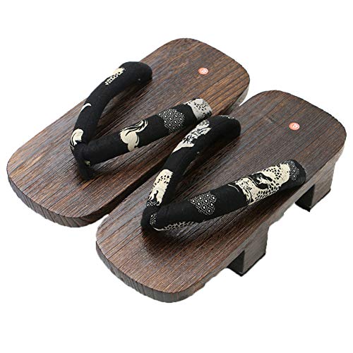 XPuing Men Stage Performance Geta Zapatillas de madera japonesas Zuecos Chanclas Sandalias Zapatos Negro Negro (105