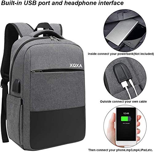 XQXA Mochila para Ordenador portátil con Puerto de Carga USB y Puerto para Auriculares,Mochila Hombre para Estudiantes de Colegio y Universidad, Compatible con portátil de 15,6 Pulgadas