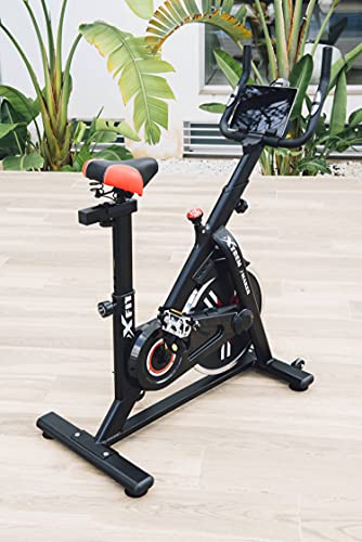 XTREM MAKER Bicicleta Spinning Estática de Fitness XBIKE-N con Pantalla LCD, Asiento y Sillín Ajustables. Silenciosa, Resistencia Regulable. Volante Inercia 13 kg, Soporte Móvil y Tableta