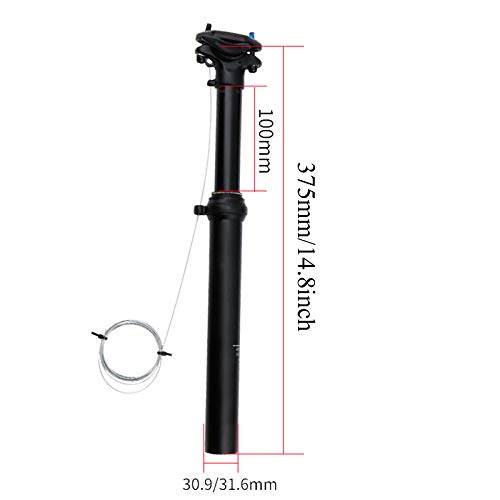 XUJINGJIE Tija de Sillín de Bicicleta Tija de Sillín Cuentagotas de Aleación De Aluminio Ajustable de 100mm de Altura con Enrutamiento de Cables Externos y Sistema Hidráulico, 30,9/31,6 X375mm,31.6