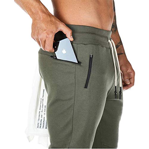 Yageshark - Pantalones de deporte para hombre, de algodón, ajustados verde M