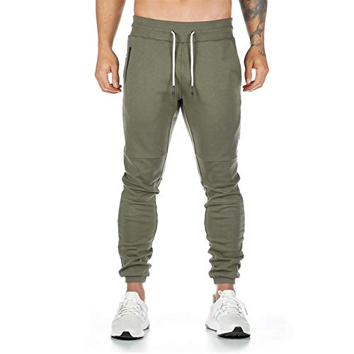 Yageshark - Pantalones de deporte para hombre, de algodón, ajustados verde M