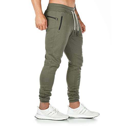 Yageshark - Pantalones de deporte para hombre, de algodón, ajustados verde M