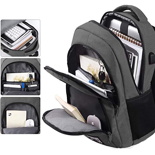 YAMTION Mochila Hombre para Portátil Mochilas Escolares Juveniles con Puerto USB Resistente al Agua 35L (15,6 Pulgadas, B6-Gris Oscuro)