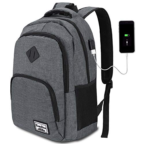 YAMTION Mochila Hombre para Portátil Mochilas Escolares Juveniles con Puerto USB Resistente al Agua 35L (15,6 Pulgadas, B6-Gris Oscuro)